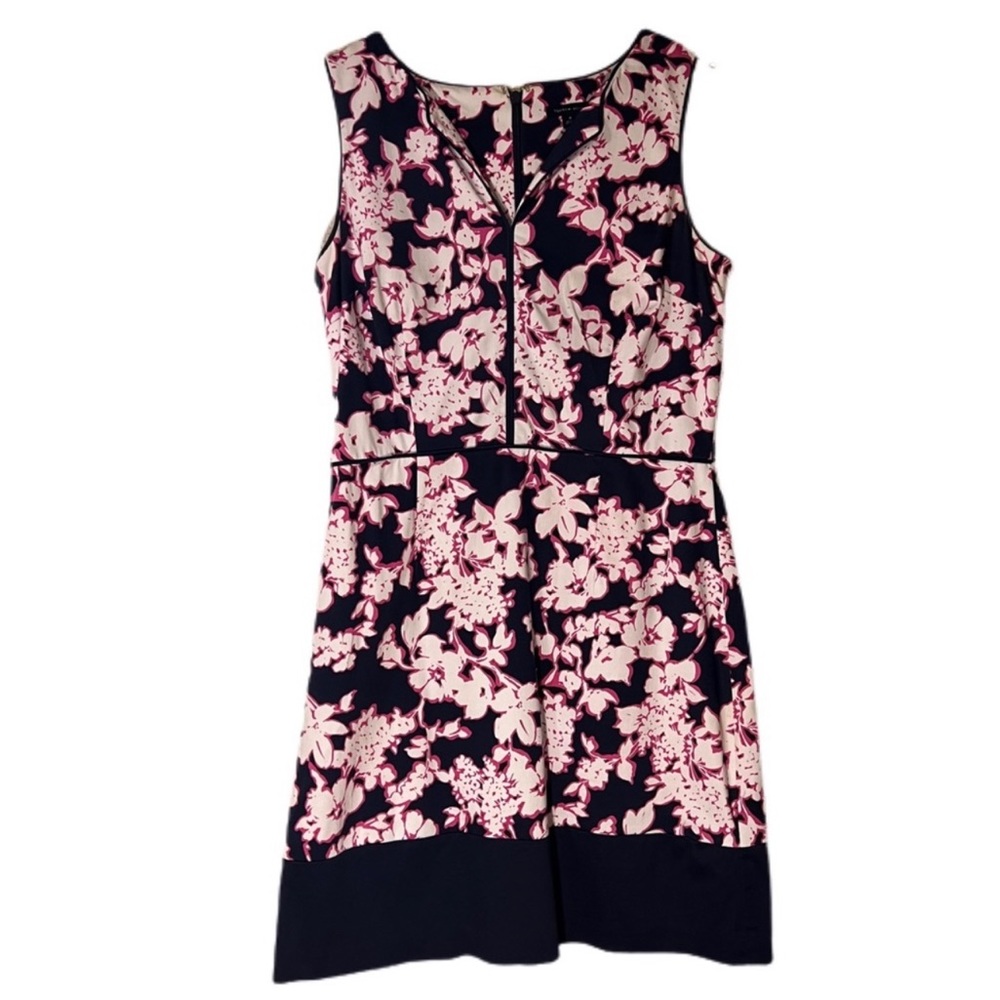 Tommy Hilfiger Sleeveless Shift Dress Navy Pink Floral V-Neck Women’s Size 8